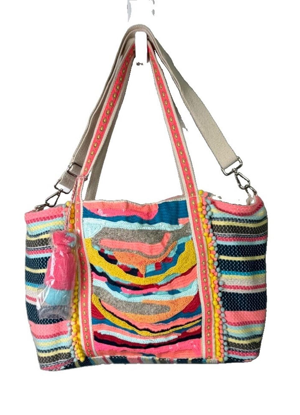Beaded Large Tote Bag America and Beyond Daphne Embellished Multi-Colored NWOT